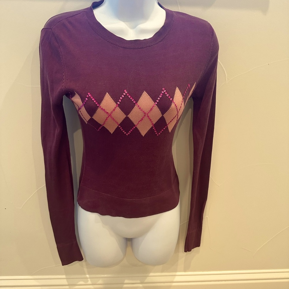 Priorities Purple Argyle Top - Small